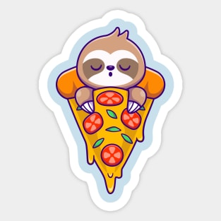 Cute Sloth Sleeping On Pizza Cartoon Sticker